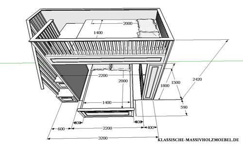 Weißes Hochbett mit 2 Betten je 160x200 cm