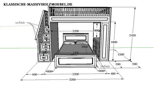 Hochbett - Treppe mit 4 Schubladen und Ablagen