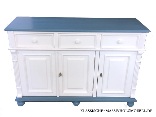 Anrichte 3-türig mit 3 Schubladen in Pastellblau und Weiß