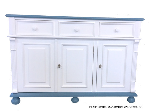 Weiß-Blaue Kommode 3-türig mit 3 Schubladen