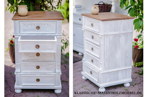2-farbiges Highboard - Alt weiß gebürstet + Naturwachs dunkel