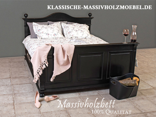 Landhaus Bett - Farbe Schwarz shabby chic - 100% Massivholz Kiefer