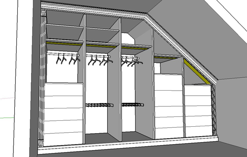 Zeichnung für Kleiderschrank - Entwurf Einbauschrank für Dachschräge
