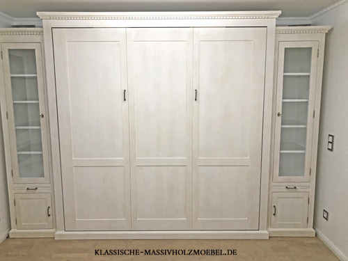 Wohnwand mit Bett Schrankbett Klappbett 180x200 cm antik weiß shabby chic